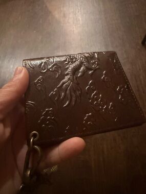 Embossed Brown Leather Bifold Wallet with Key Clip